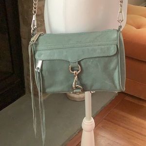 Rebecca Minkoff Turquoise, cross body, leather bag. Front zipper pocket.